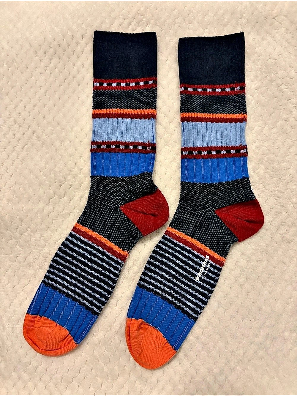 NWOT Bombas Winter Vintage Stripes Crew Socks Blue & Black - 1 Pair - Size XL